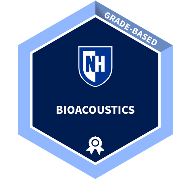 Blue graphic of digital badge for Bioacoustics. 
