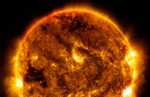 Solar flare on sun's surface.