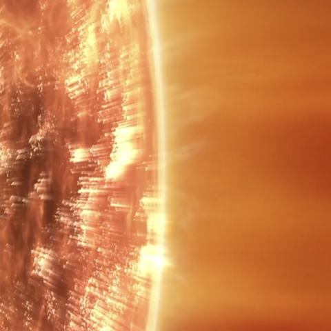 Orange sun closeup showing space weather.