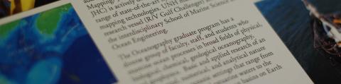 A close-up of text about oceanography with colorful photos flanking each side. 