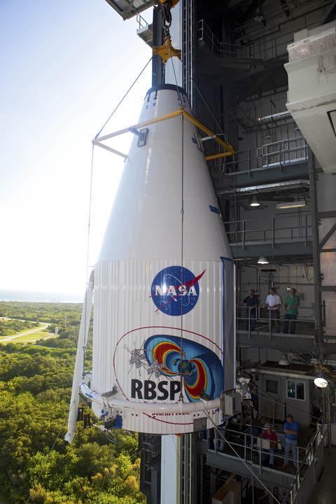 RBSP Spacecraft and fairing make a stop at the VAB, then on to the Vertical Integration Facility (VIF) at Cape Canaveral.