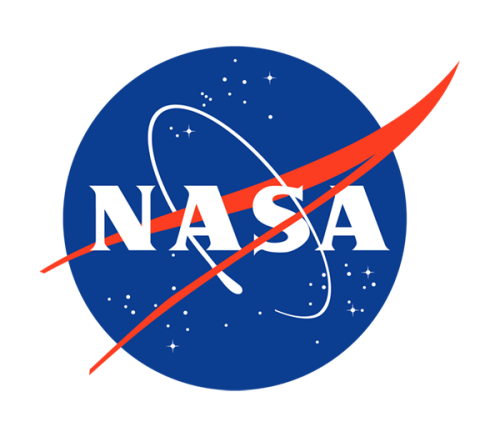 Blue, red and white circular NASA logo. 