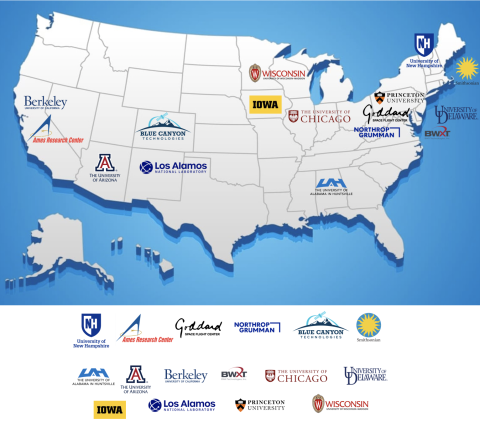 USA HelioSwarm institutions map.