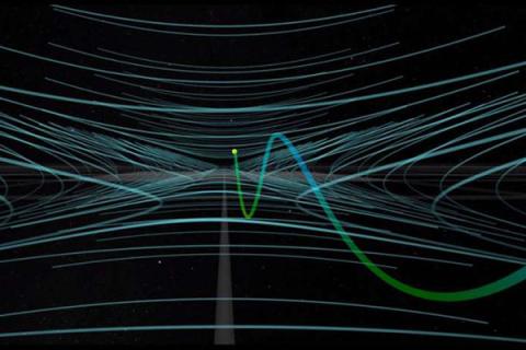This visualization shows the motion of one electron in the magnetic reconnection region