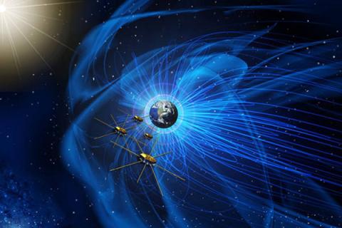 Image of MMS satellites above Earth in space.