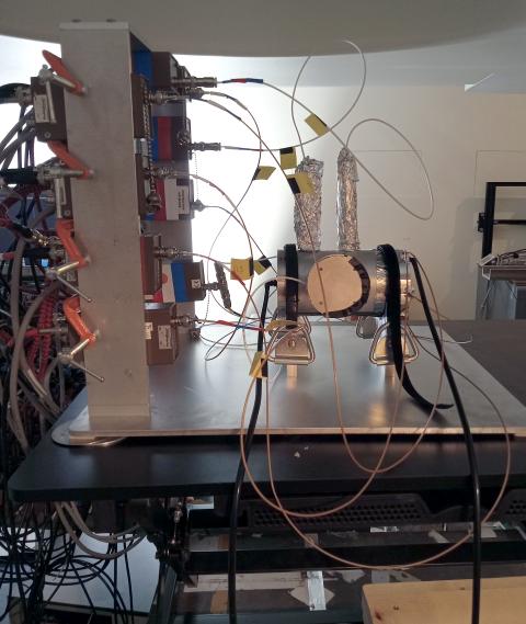 Photo of the Cherenkove test telescope at the Massachusetts General Hospital accelerator for proton testing