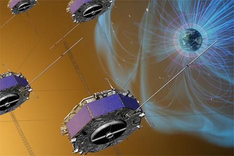 Image of NASA’s Magnetospheric Multiscale mission, which consists of four spacecraft, is gathering information about magnetic reconnection around Earth.