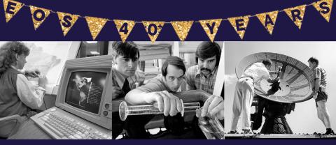 EOS 40th banner with old photos.