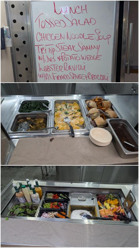 example lunch menu and hot and cold buffet trays on AR103